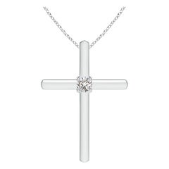 Pendentif croix solitaire en diamant rond serti clos Angara en platine