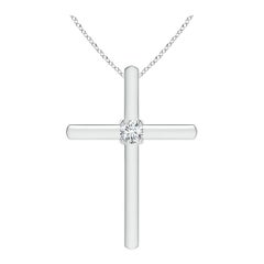 Pendentif croix solitaire en diamant rond serti clos Angara en platine