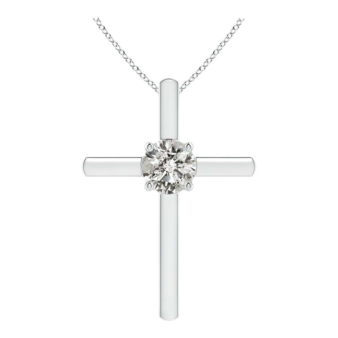 Pendentif croix solitaire en diamant rond serti clos Angara en platine