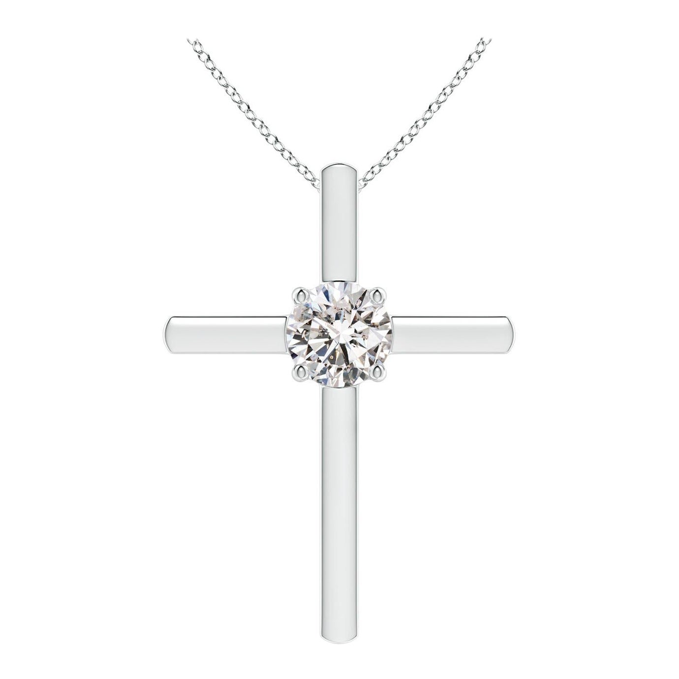 Pendentif croix solitaire en diamant rond serti clos Angara en platine