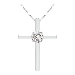 Pendentif croix solitaire en diamant rond serti clos Angara en platine