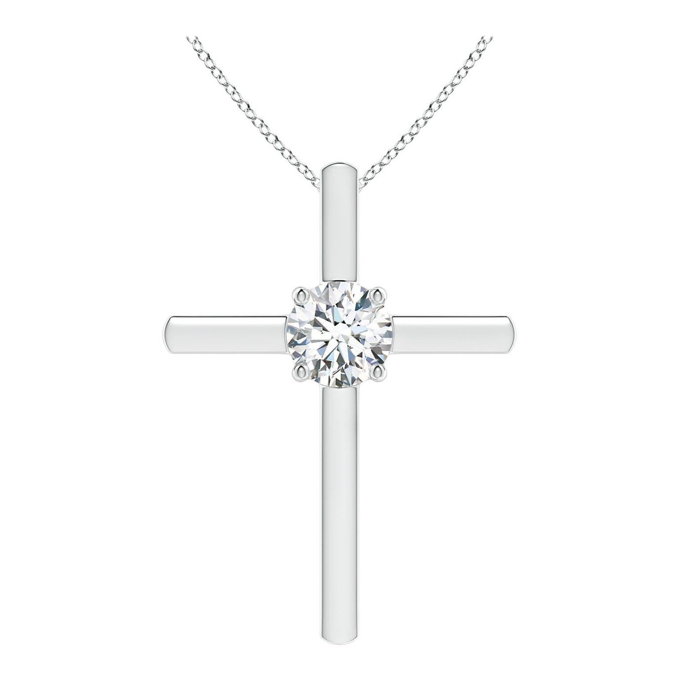 Pendentif croix solitaire en diamant rond serti clos Angara en platine
