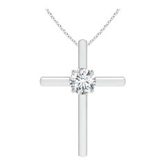 Pendentif croix solitaire en diamant rond serti clos Angara en platine