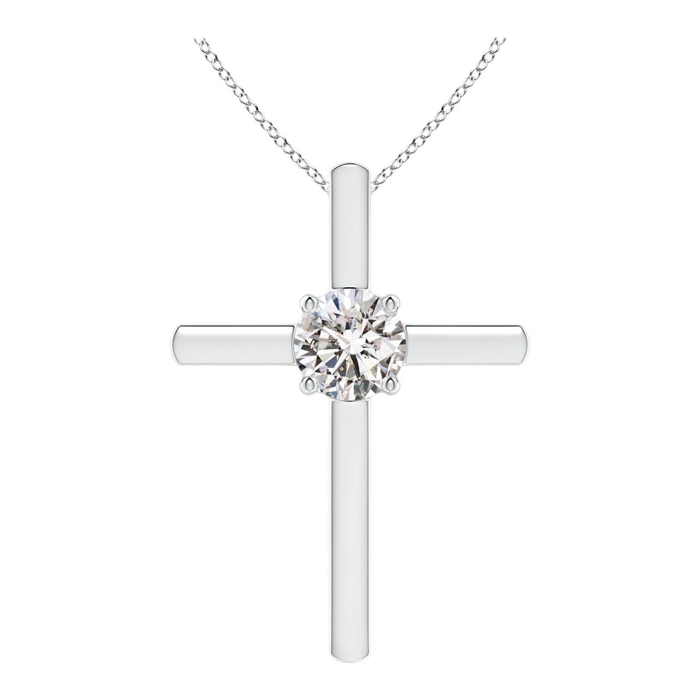 Pendentif croix solitaire en diamant rond serti clos Angara en platine en vente