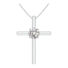 Pendentif croix solitaire en diamant rond serti clos Angara en platine