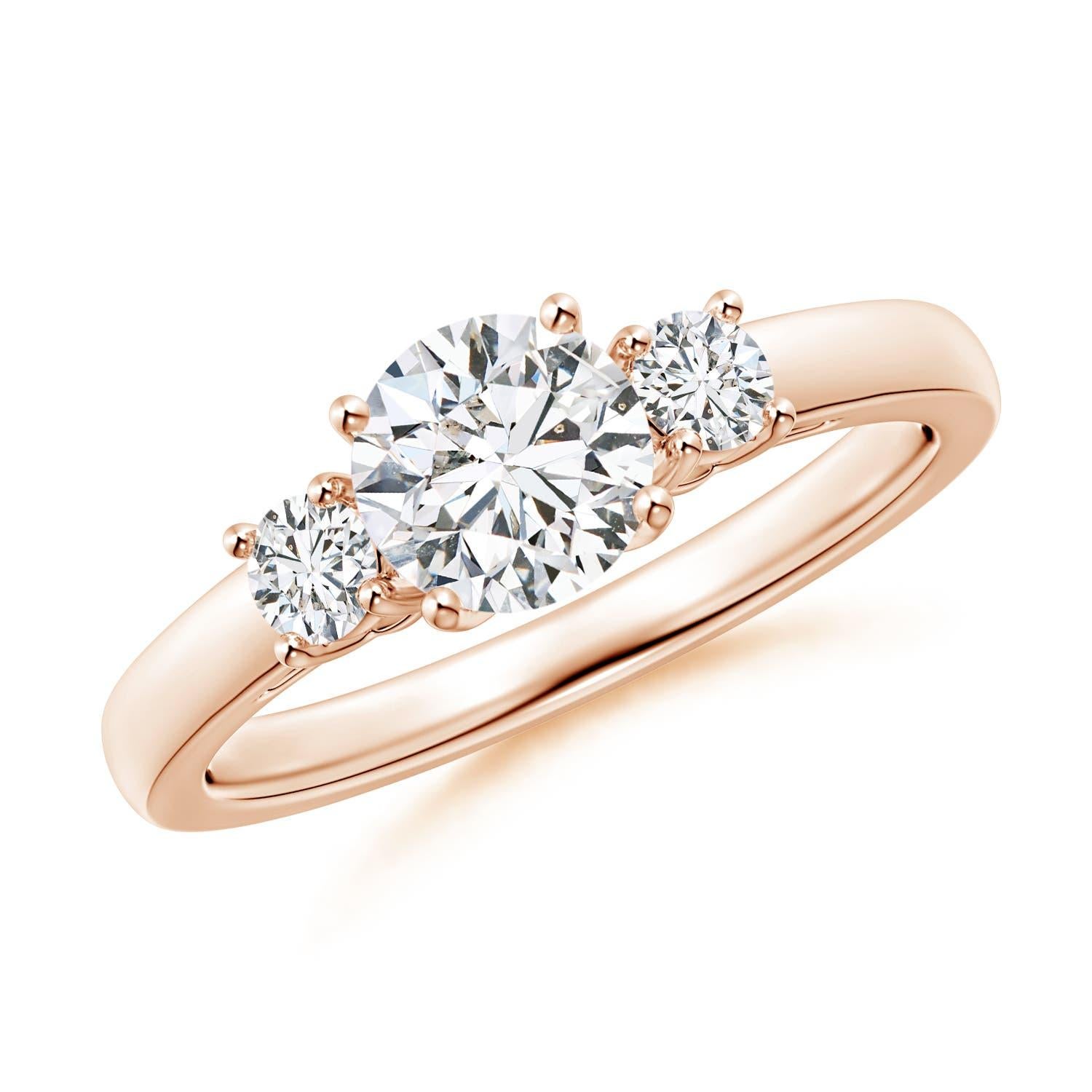 Angara Natürlicher Verlobungsring mit drei Steinen und rundem Diamant in 14K Gold im Angebot 2