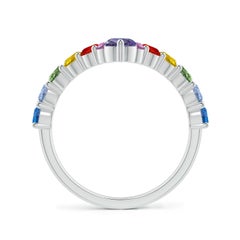 Angara Natural Prong-Set Round Multi-Sapphire Chevron Ring in 14K Solid Gold