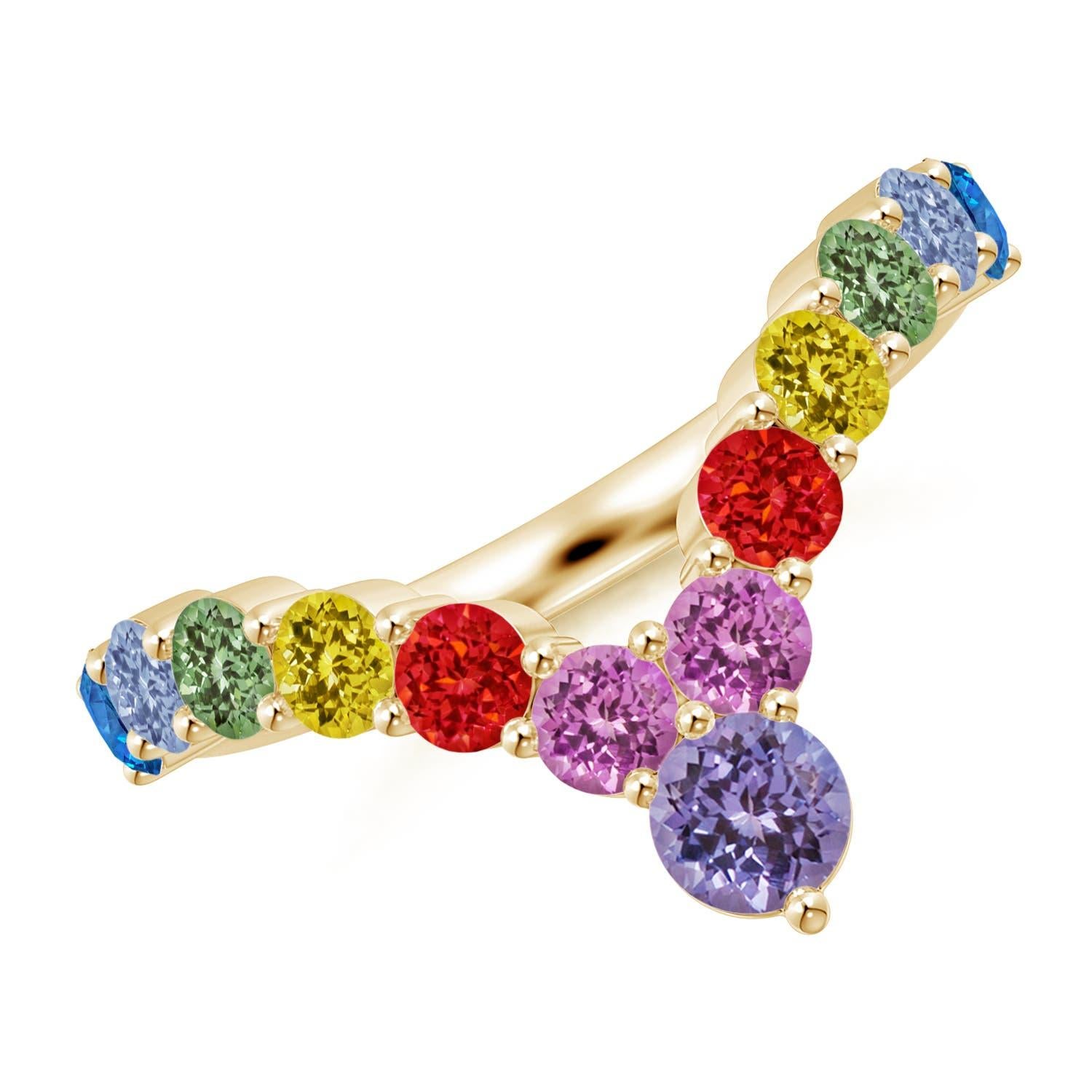Donna Anello Angara Nature con zaffiri multipli rotondi incastonati in oro massiccio 14K in vendita