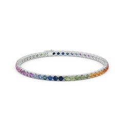 Angara Natural Prong-Set Round Multi-Sapphire Tennis Bracelet in 14K Solid Gold