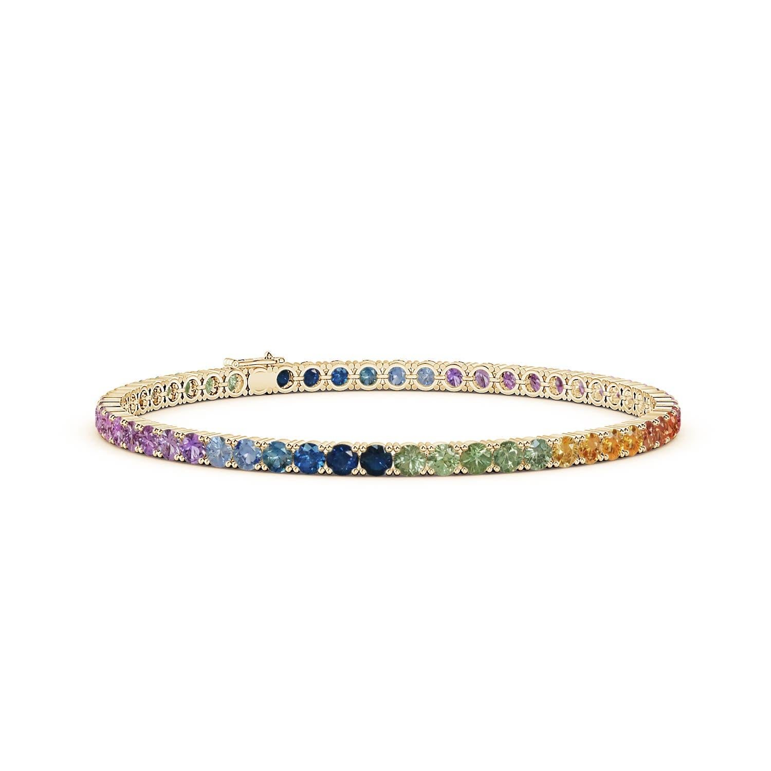 Bracelet de tennis en or massif 14K serti de saphirs ronds multiformes naturels Angara Neuf - En vente à Los Angeles, CA