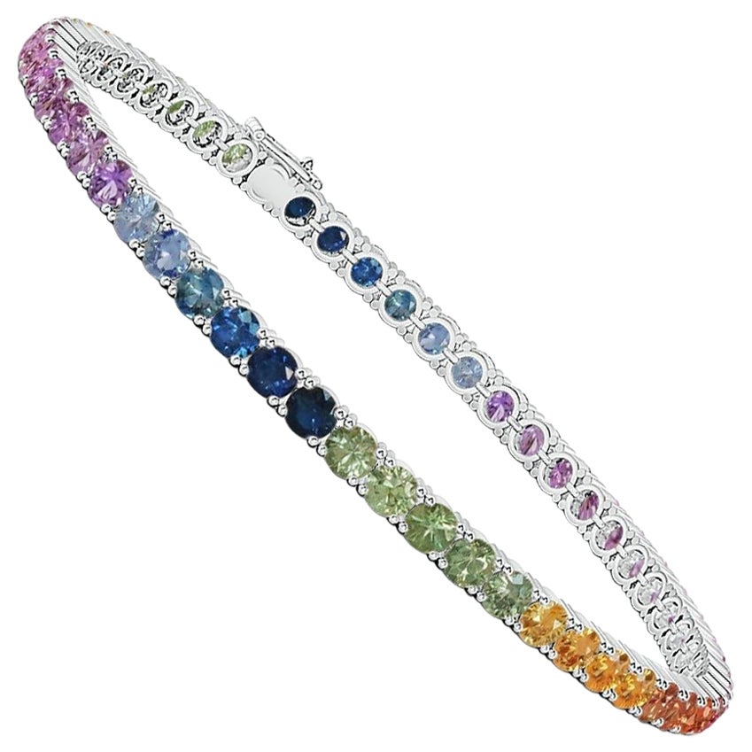 Bracelet de tennis en or massif 14K serti de saphirs ronds multiformes naturels Angara