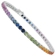 Bracelet de tennis en or massif 14K serti de saphirs ronds multiformes naturels Angara