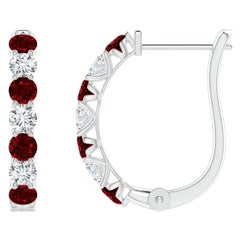 Angara, orecchini a cerchio con rubino e diamanti incastonati, in oro massiccio 14 carati