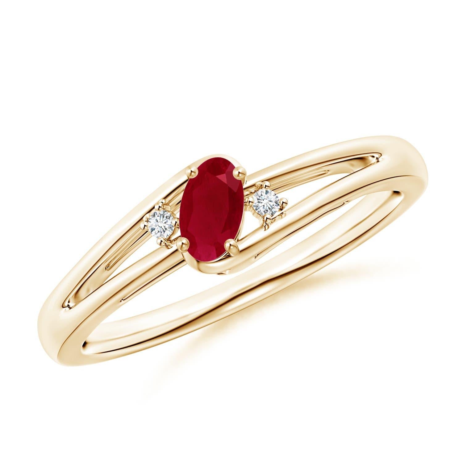 Anillo Angara de oro macizo de 14 quilates con diamantes y rubíes naturales engastados en garras