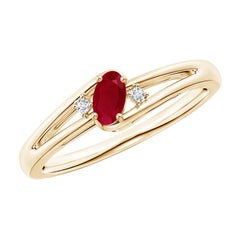 Anello Angara con rubino naturale incastonato e diamante con gambo diviso in oro massiccio 14 carati