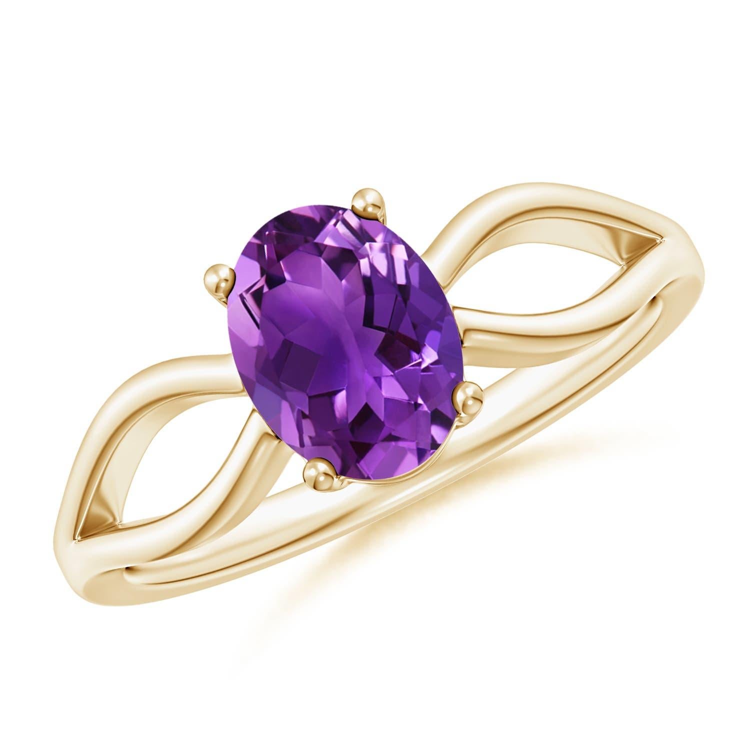 Anillo Angara de amatista natural con solitario engastado de 1,15 ct en oro macizo de 14 quilates en venta 1