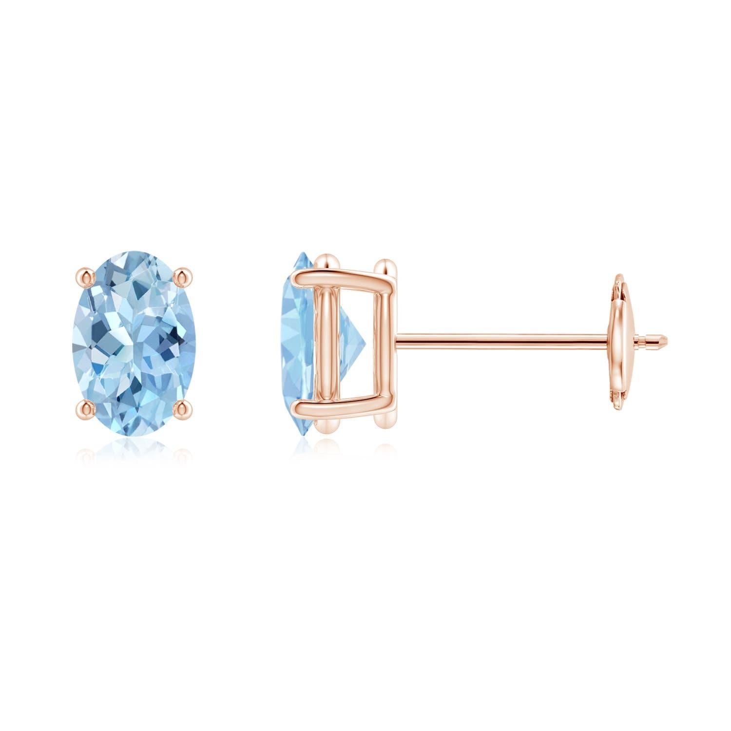 Angara Natural Prong-Set Solitaire Oval Aquamarine Stud Earrings in 14K Gold In New Condition For Sale In Los Angeles, CA