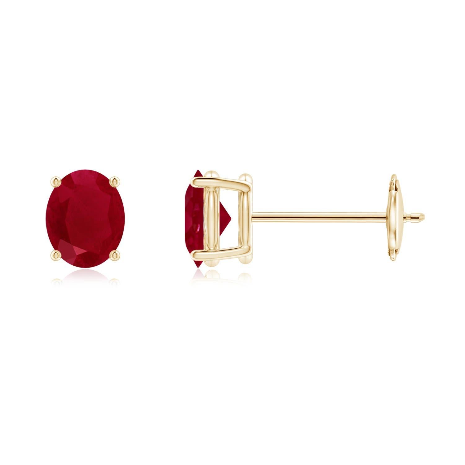 Donna Angara Natural Prong-Set Solitaire Oval Ruby Stud Earrings in 14K Solid Gold in vendita