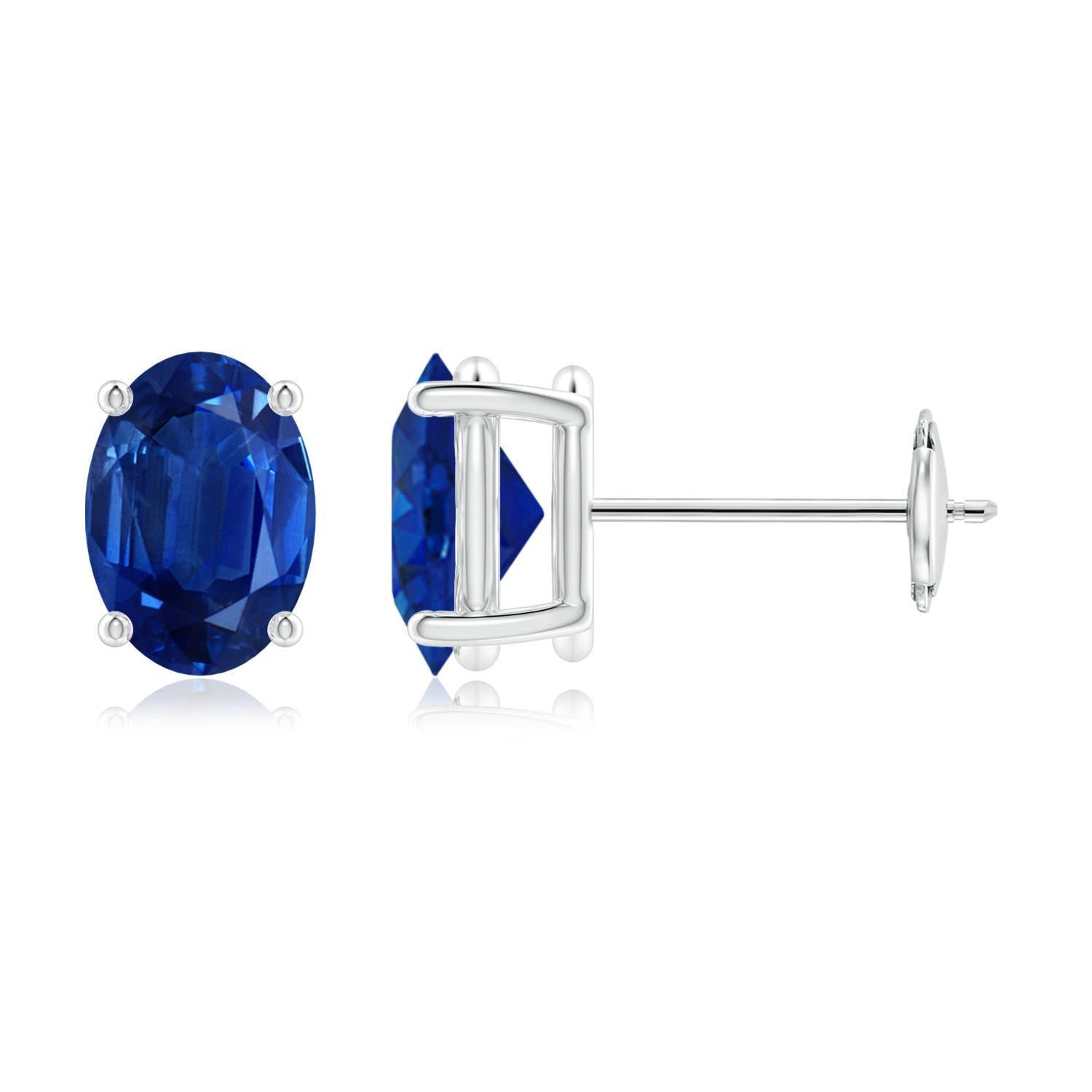 Women's Angara Natural Prong-Set Solitaire Oval Sapphire Stud Earrings in 14K Solid Gold For Sale