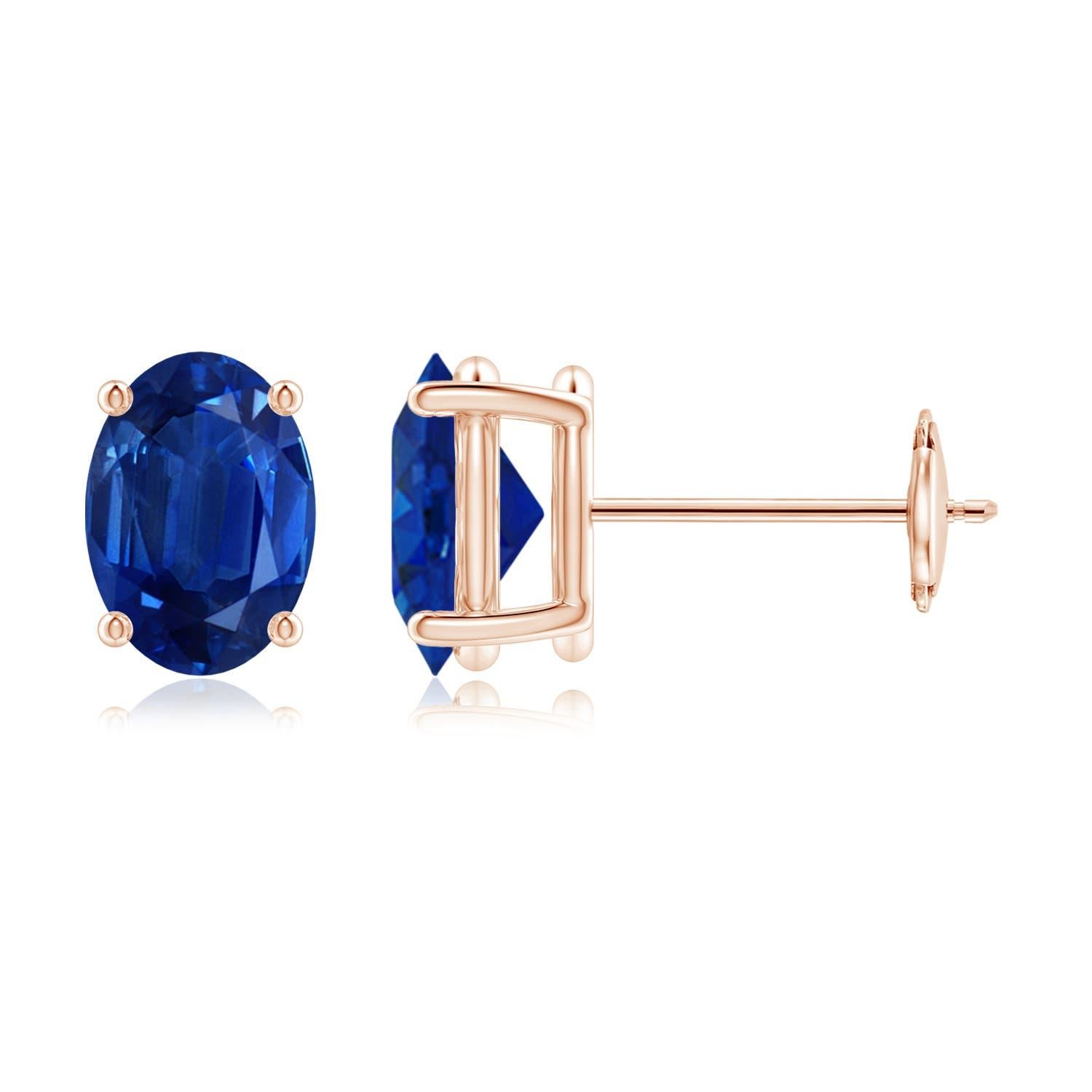 Angara Natural Prong-Set Solitaire Oval Sapphire Stud Earrings in 14K Solid Gold For Sale 1