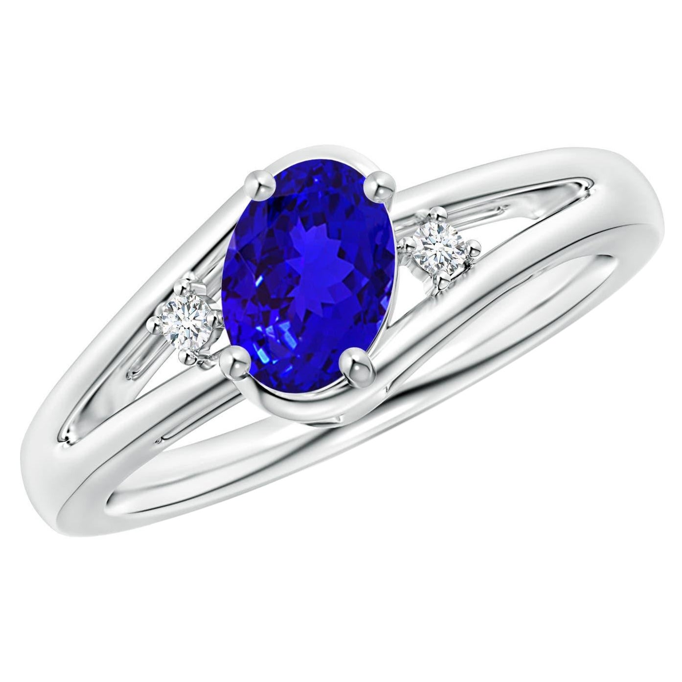 Angara Natural Prong-Set Tanzanite and Diamond Split Shank Ring 14K Solid Gold