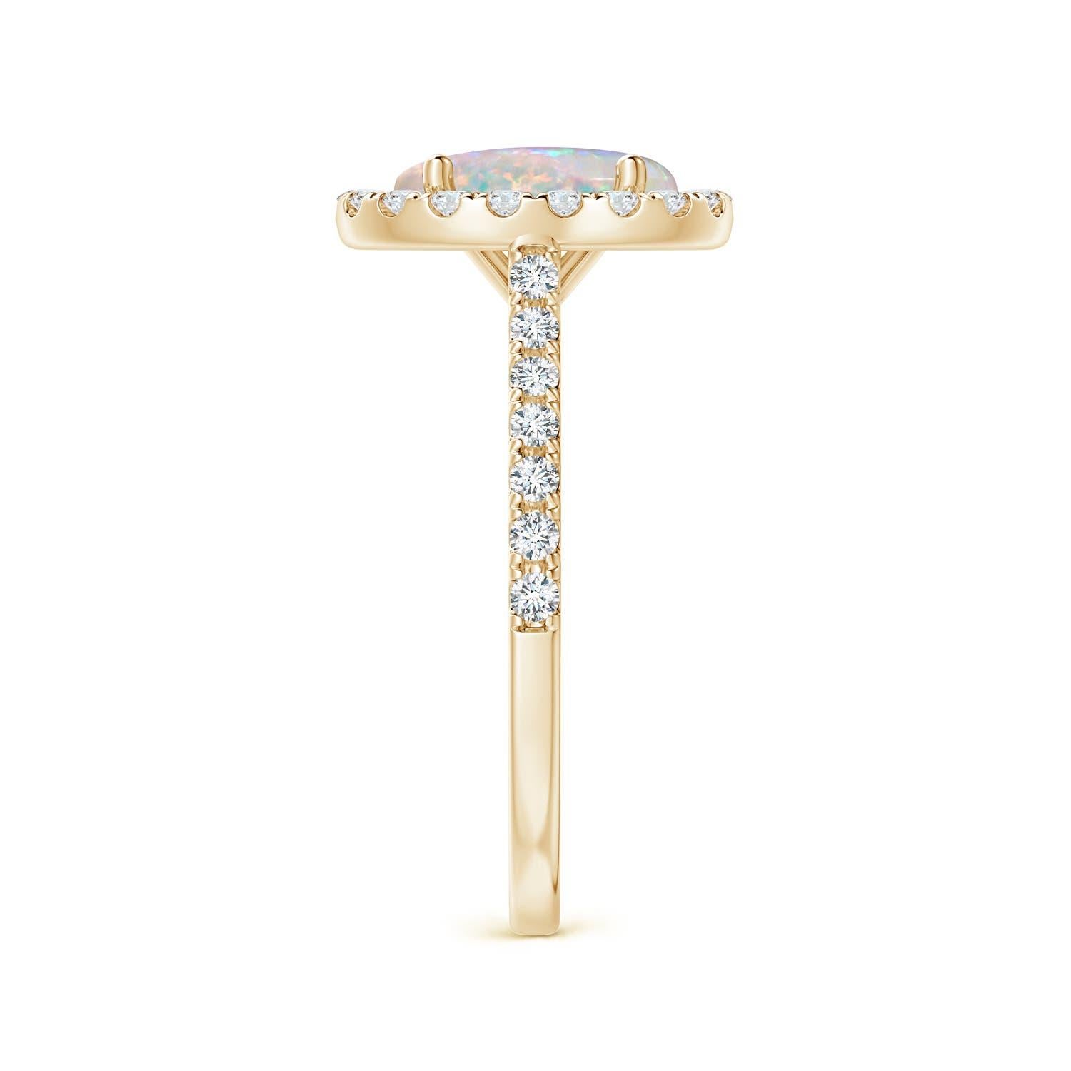 Oval Cut Angara Natural ProngSet Oval 1.1ct Opal Halo Ring with Diamond in 14K Solid Gold For Sale