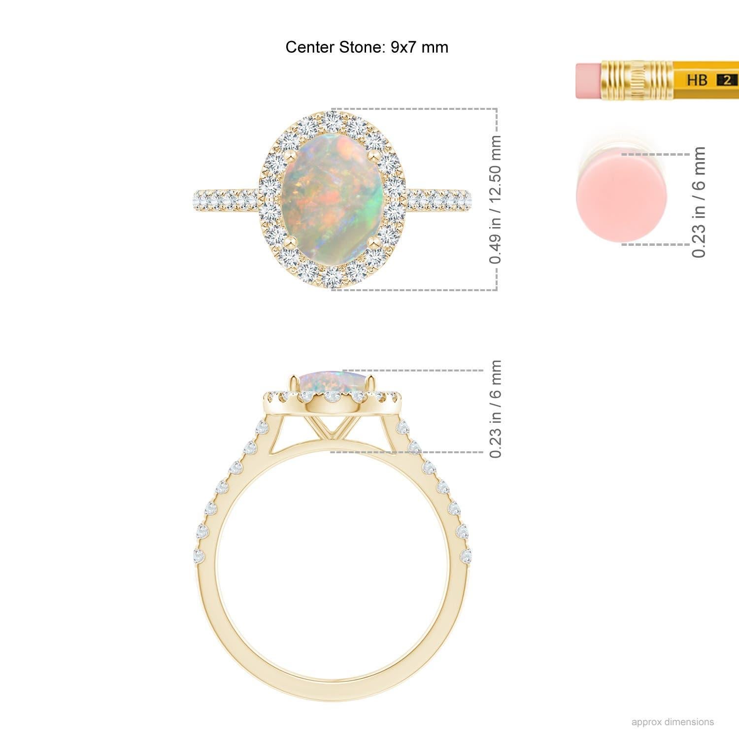 Women's Angara Natural ProngSet Oval 1.1ct Opal Halo Ring with Diamond in 14K Solid Gold For Sale