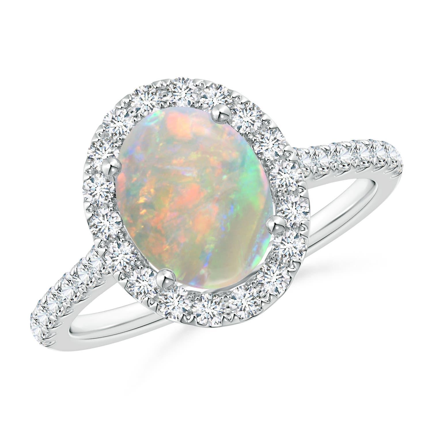 Angara Natural ProngSet Oval 1.1ct Opal Halo Ring with Diamond in 14K Solid Gold For Sale 1
