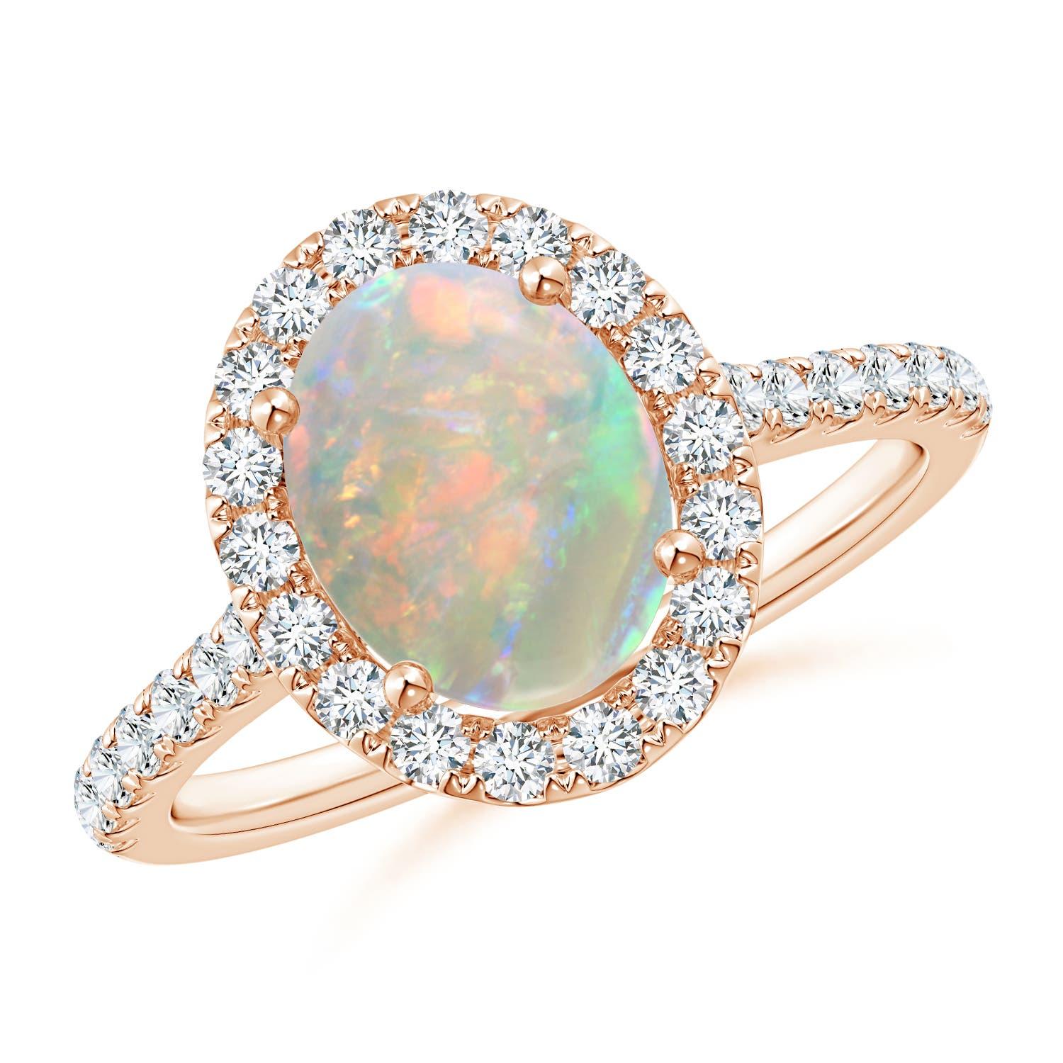 Angara Natural ProngSet Oval 1.1ct Opal Halo Ring with Diamond in 14K Solid Gold For Sale 2