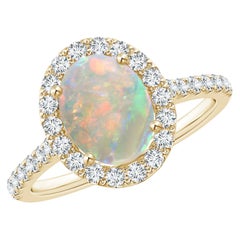 Angara Natural ProngSet Oval 1.1ct Opal Halo Ring with Diamond in 14K Solid Gold