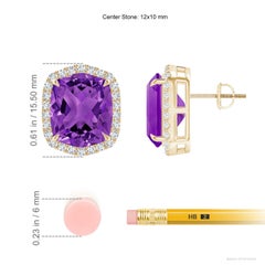 Pendientes de oro de 14 quilates con aureola de amatista natural rectangular de 10 quilates
