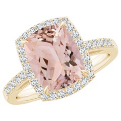 Angara Natural Rectangular Cushion Morganite Halo Engagement Ring in 14K Gold