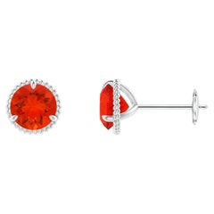 Angara Natural Rope Framed Claw-Set 1.1 ct Fire Opal Stud Earrings in 14K Gold
