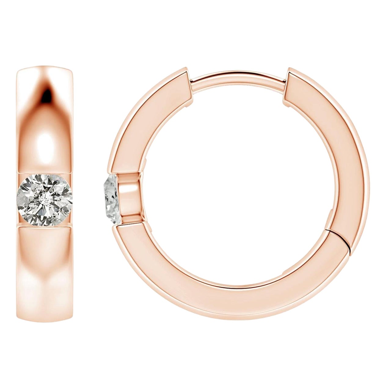 Pendientes de aro de diamante redondo natural ANGARA de 0,15 ct en oro rosa de 14 quilates (color K)