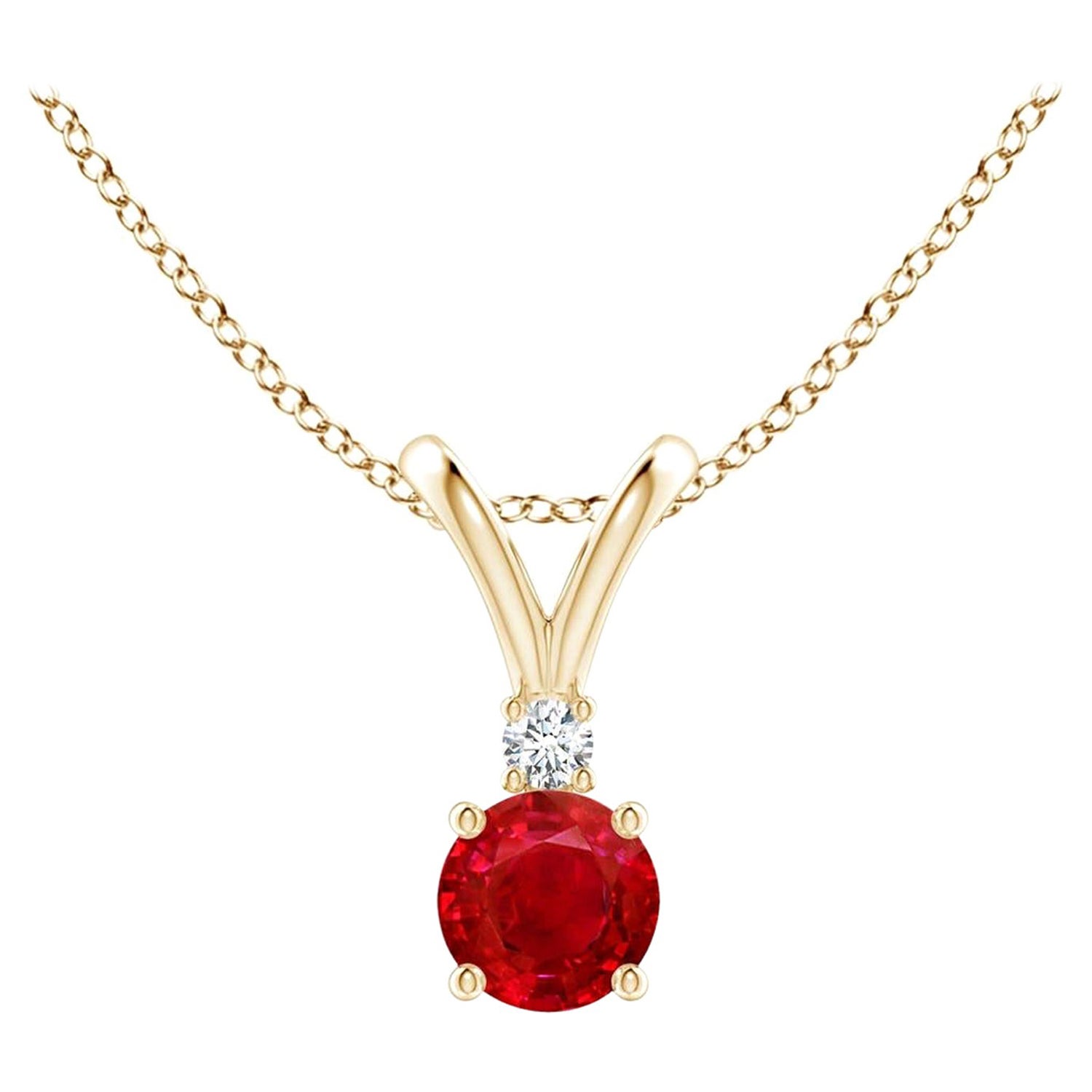 ANGARA Natural Round 0.34ct Ruby Solitaire Pendant with Diamond in Yellow Gold