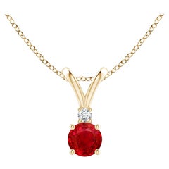 ANGARA Natural Round 0.34ct Ruby Solitaire Pendant with Diamond in Yellow Gold