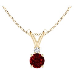 ANGARA Natural Round 0.34ct Ruby Solitaire Pendant with Diamond in Yellow Gold