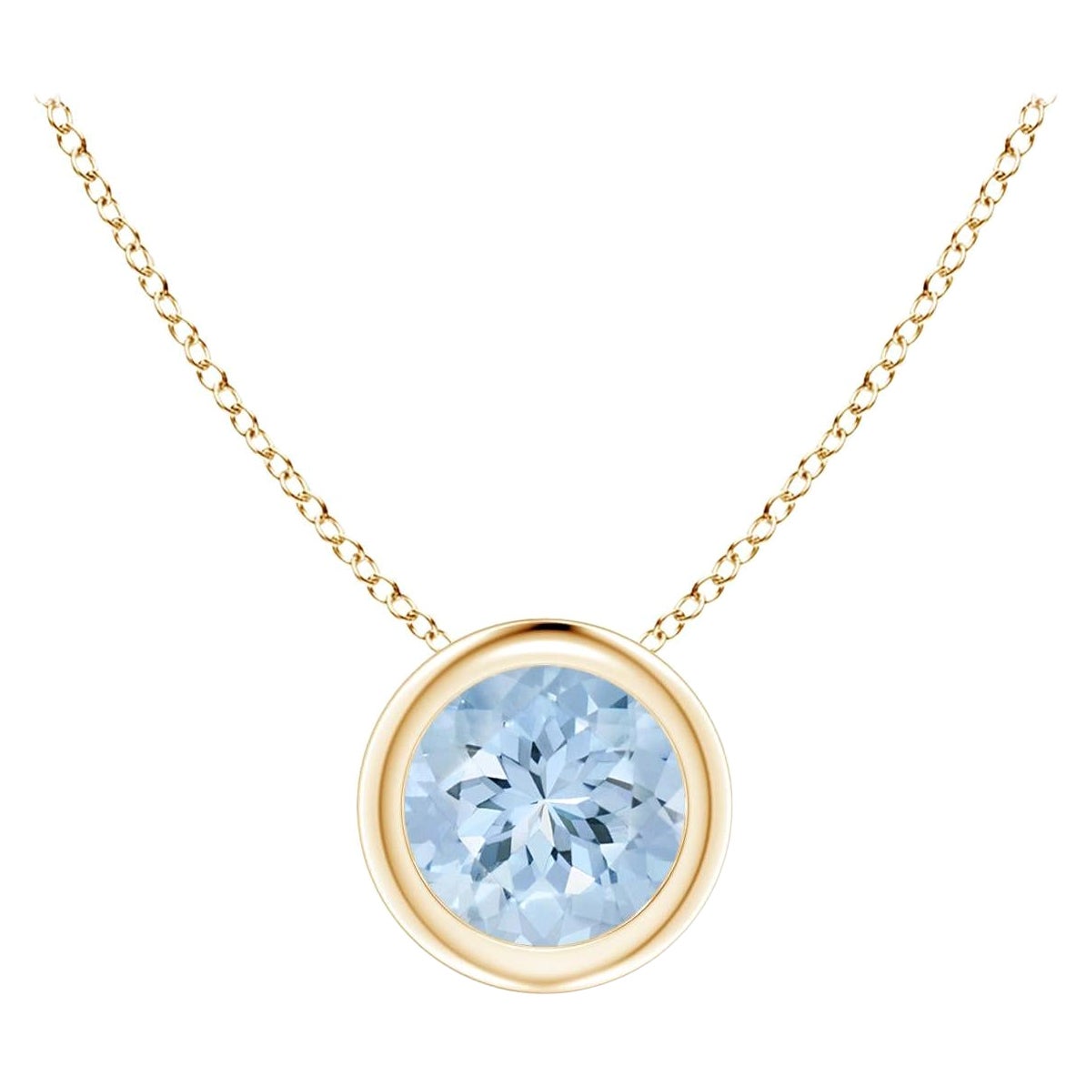 ANGARA Pendentif solitaire en or jaune 14 carats avec aigue-marine ronde naturelle de 0,40 carat