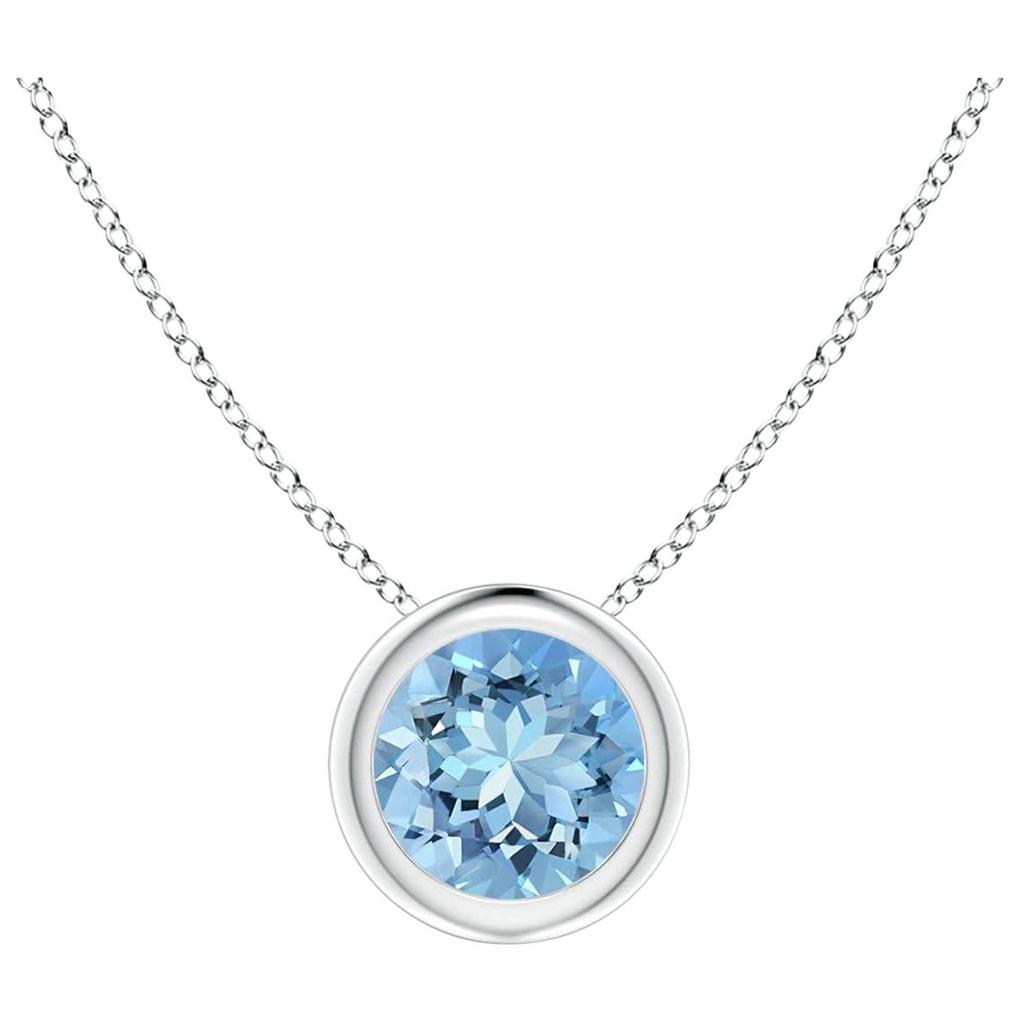 ANGARA Pendentif solitaire en platine avec aigue-marine ronde naturelle de 0,40 carat