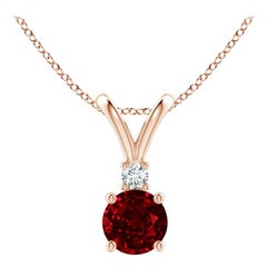 ANGARA Natural Round 0.60ct Ruby Solitaire Diamond Pendant in 14K Rose Gold