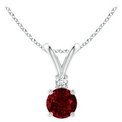 ANGARA Natural Round 0.60ct Ruby Solitaire Pendant with Diamond in Platinum