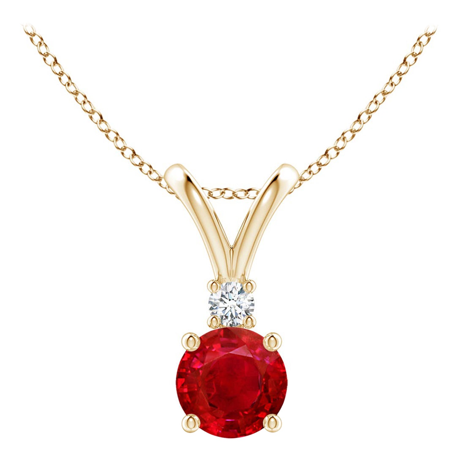 ANGARA Natural Round 0.60ct Ruby Solitaire Pendant with Diamond in Yellow Gold