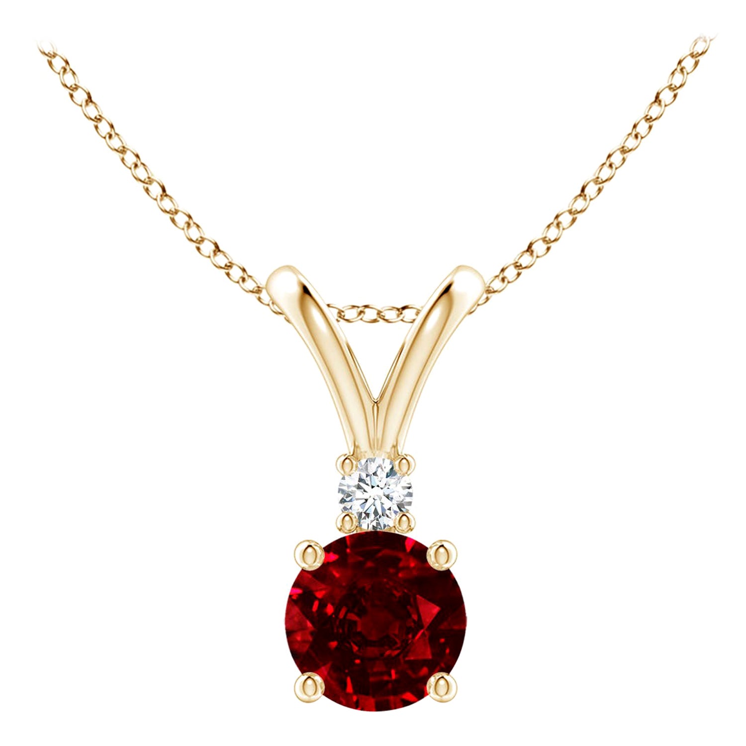 ANGARA Natural Round 0.60ct Ruby Solitaire Pendant with Diamond in Yellow Gold
