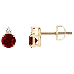 ANGARA Natural Round 0.68ct Ruby Stud Earrings with Diamond in 14K Yellow Gold