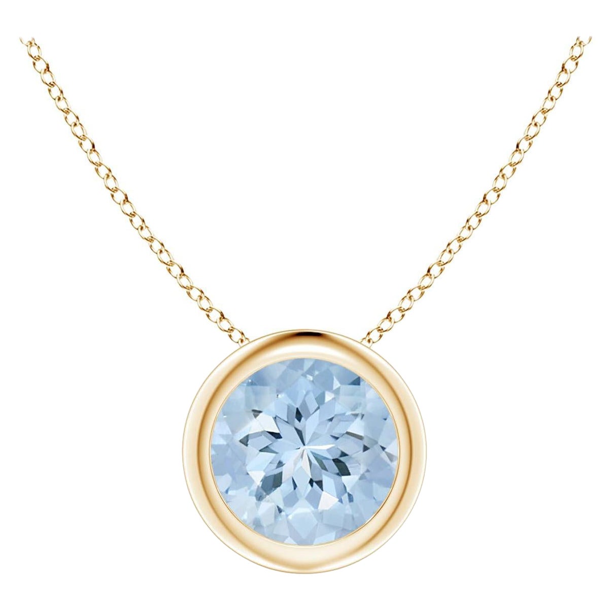 ANGARA Pendentif solitaire en or jaune 14 carats avec aigue-marine ronde naturelle de 0,72 carat en vente