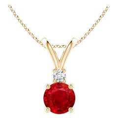 ANGARA Natural Round 0.85ct Ruby Solitaire Pendant with Diamond in Yellow Gold