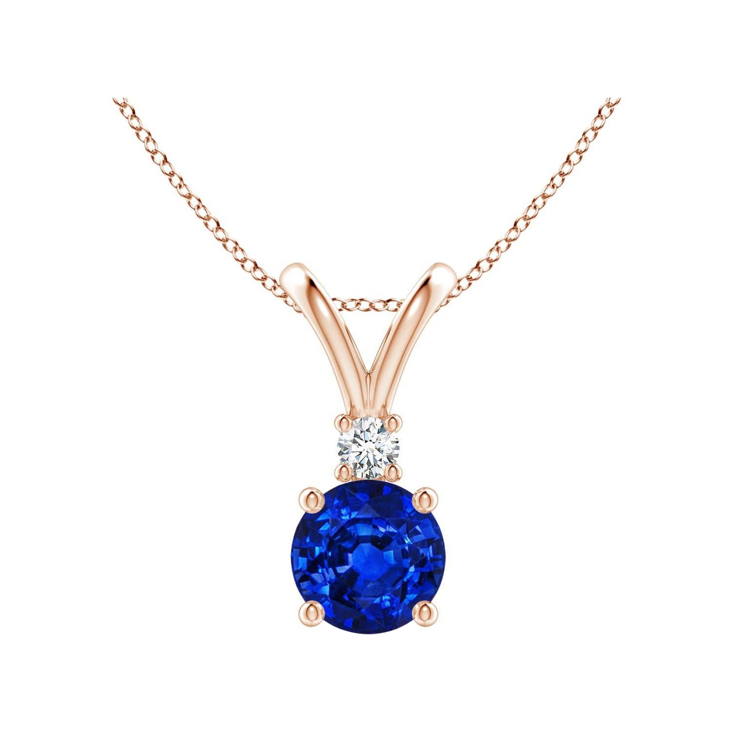 Diamante Zafiro Azul Angara Natural Redondo 1 ct  Colgante Solitario Oro Rosa 14K