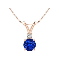 Diamante Zafiro Azul Angara Natural Redondo 1 ct  Colgante Solitario Oro Rosa 14K