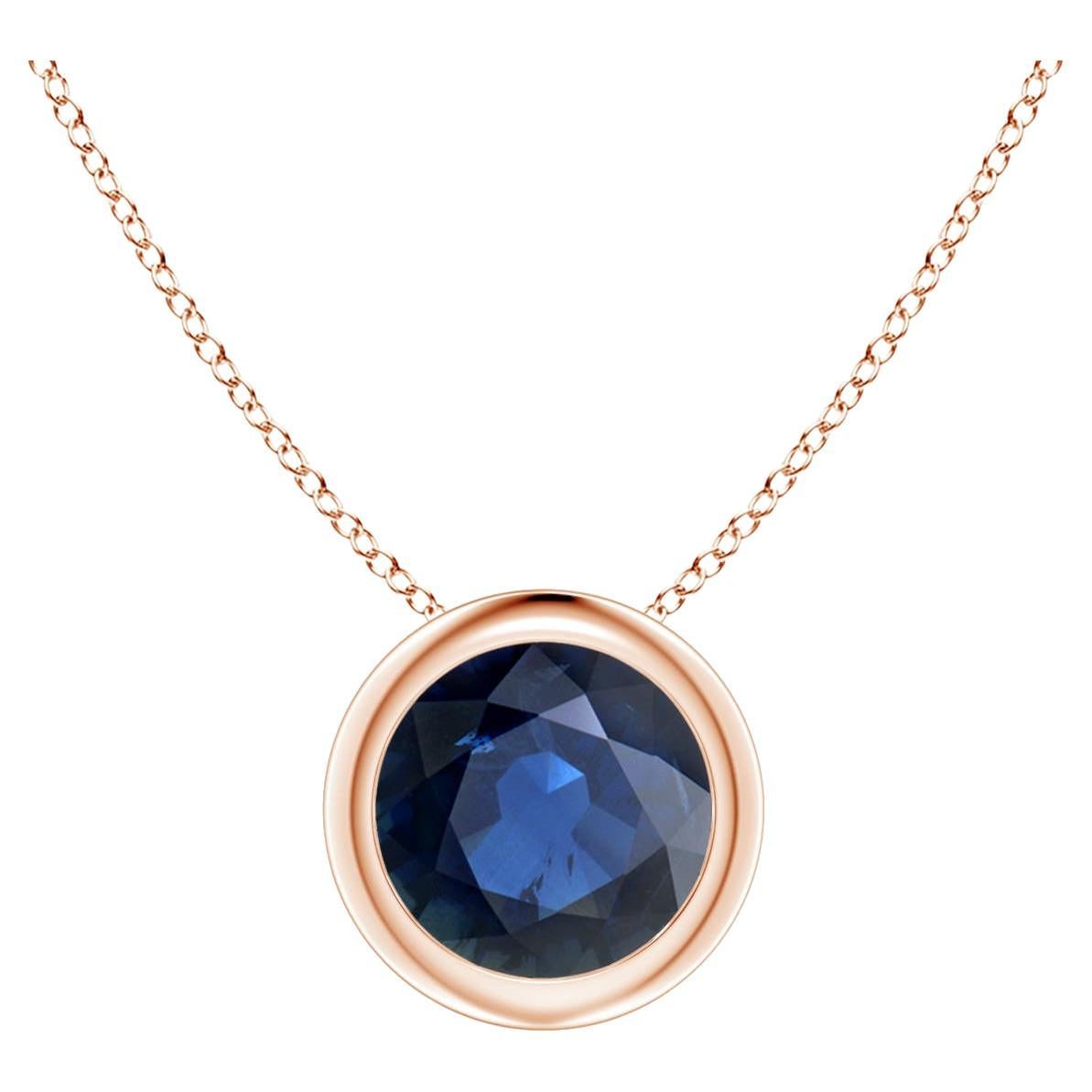 Natural Round 1 ct Blue Sapphire Solitaire 6mm Pendant in 14K Rose Gold