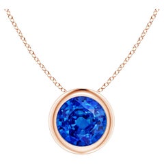 Natural Round 1 ct Blue Sapphire Solitaire 6mm Pendant in 14K Rose Gold